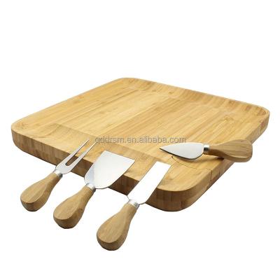 China Viable Bamboo Cheese Board and Knife Set Wooden Chopper Charcuterie Cutting Board Serving Tray Cutlery Knife Set for sale