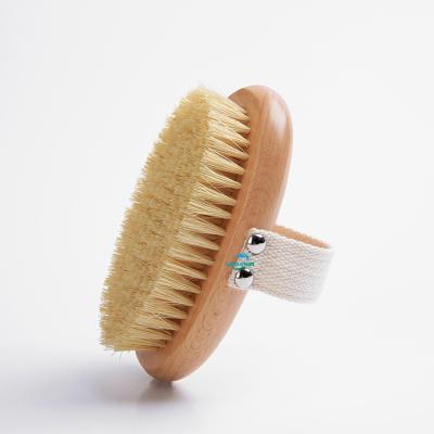 China Sustainable Natural Wooden Sisal Bristle Brush Cellulite Exfoliating Body Dry Skin Bath Brush for sale