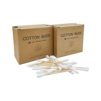 China Bud Ear Clean Make up cotton swab head double wooden stick for sale