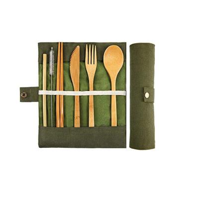 China Travel Sustainable Bamboo Utensil Set Spoon Fork Knife Cutlery Brush Chopsticks And Straw for sale