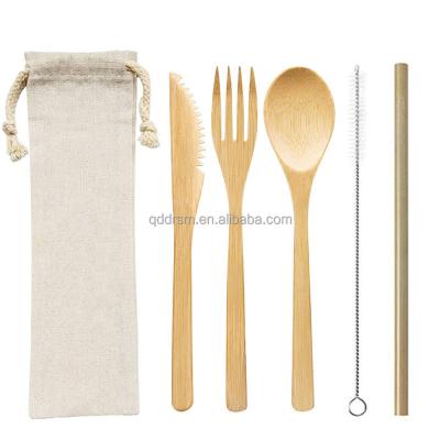 China Factory Price Sustainable High Quality Bamboo Eco-Friend Eco-Friend Reusable Bamboo Flatware Six-Piece Bamboo Cutlery for sale