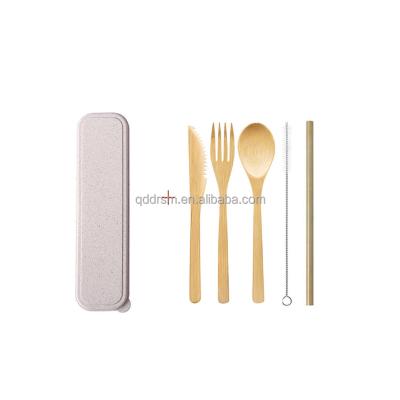 China Eco Friendly Portable Reusable Wheat Straw Box Travel Biodegradable Bamboo Cutlery Set for sale