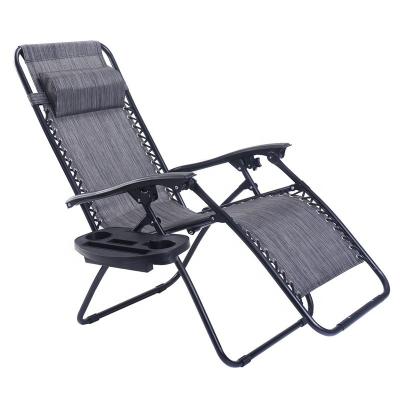 China Modern Folding Beach Recliner Chair, Weightlessness Chair With Pillow And Cup Holder for sale