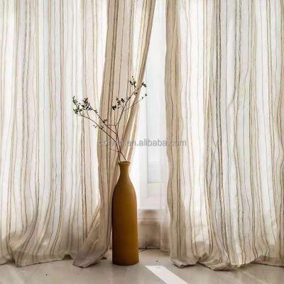 China Translucidus Style Japanese Natural Polyester Wabi-Sabi Stripe Jacquard Curtain Cloth Panel For Living Room Bedroom Decoration Sheer Drapes for sale