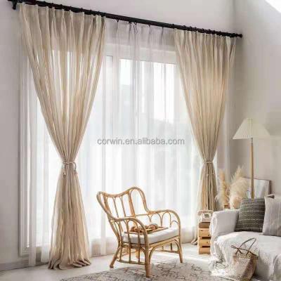 China Japanese Natural Translucidus Wabi-Sabi Style Polyester Linen Texture Curtain Panel For Living Room Bedroom Decoration Sheer Drapes for sale