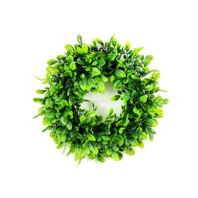 China Indoor Decoration 30cm Wreath Wreath Green Leaves Plastic Plants Preserved Boxwood Wreath for sale