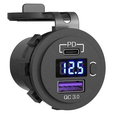 China For 12v/24v vehicles New rainproof PD3.0 port + qc3.0 car charger with voltmeter + switch for sale