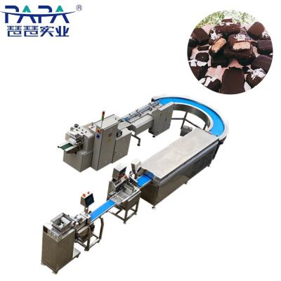 China Automatic Production PA Automatic Protein Bar Making Fruit Bar Production Line with Small Chocolate Enrober and Flow Wrapper for sale