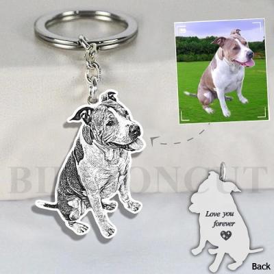 China 925 Sterling Silver Personalized Pet Image Engrave Key Chain Cat Dog Memory Jewelry Custom Photo Keepsake Pendant Birthday Gift for sale