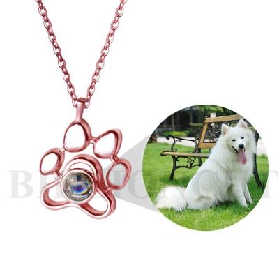 China Beautiful Jewelry 925 Sterling Silver Personalized Pet Photo Projection Footprints Projection Necklaces TRENDY Cat Dog Paw Memory Necklace for sale