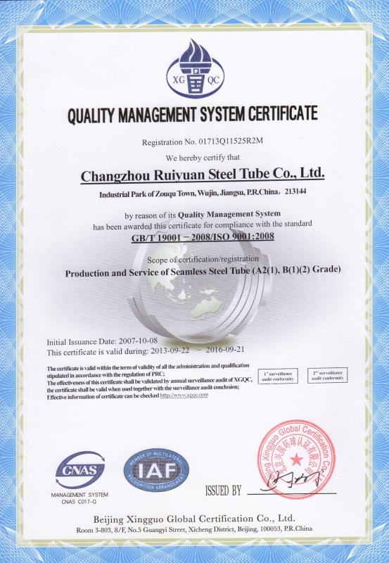 ISO9001:2008 - CHANGZHOU RUIYUAN STEEL TUBE CO., LTD.