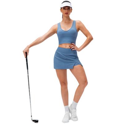 China Wholesale Breathable Ladies Sports Yoga Wear High Elastic Quick-drying Fitness Vest Tennis Skirt Suit Sports Two-Piece Suit for sale