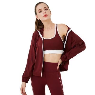 China Breathable Ladies Sports Suits Female Zipper Top Vest Yoga Waist High Hip Lifting Pants Three Piece Set for sale