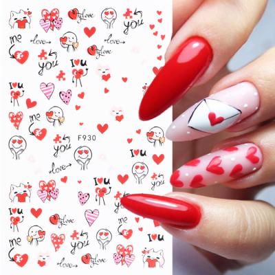 China Full Beauty 3D Wedding Nail Art Sliders valentines nail sticker heart letter flower decals with couples love character design valentine nail art for sale