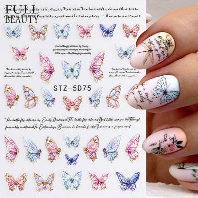 China 5D Acrylic Nail Sticker For Spring Full Beauty Elegant Butterfly Flower Letters New 5D Nail Sticker Embossed Decals Spring Nails Art Sliders Wholesale for sale