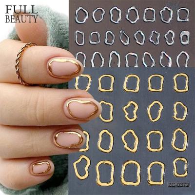 China Beauty Self Adhesive Full Gold 5D Nail Stickers Silver Metal Frame Nail Art Stickers Geometry Embossed Sticker Acrylic Engraved Sliders Nail Supplies Salon for sale