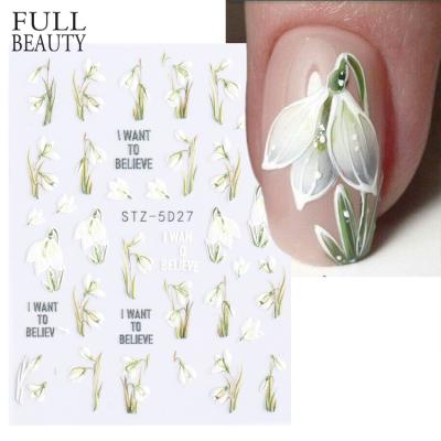 China Spring Summer Flower Sticker For Nails Full Beauty 5D Embossed Nail Art Decoration Decals Nail Slider Snowdrop Tulips Lily Of The Valley Stickers Spring Flower for sale