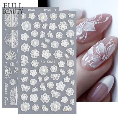 China Spring Nail Stickers Beauty 5D Nail Stickers Full Flowers Lace Up Gel Decals Acrylic Etched Sliders Embossed Foil Manicure Nail Art Decorations for sale