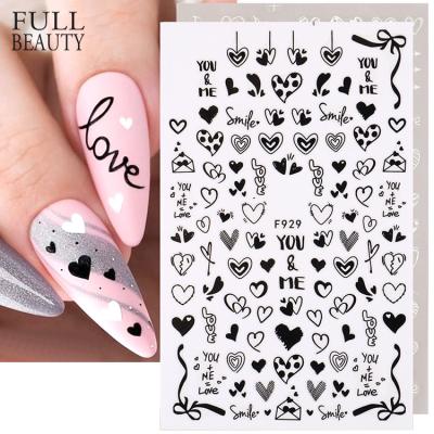 China 2023 Nail Sliders Adhesive Decals Valentine Design Accessories Full Beauty 3D Love Heart Nail Sticker Letter English Sexy Flower Girl Slider for sale