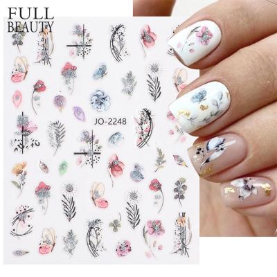 China Watercolor Nail Stickers Tattoo : Full Beauty 3D Glitter Flower Nail Sticker Glitter Geometric Geometric Floral Butterfly Sliders For Nails Spring Manicure Decals Decor for sale