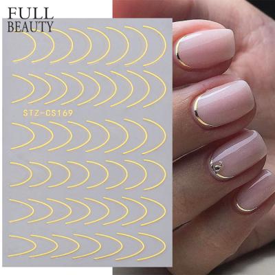 China Metal Stripe Nail Art Decals Full Beauty French Tips Nail Adhesive Nail Art Decals Gel Manicure Swirls Sliders Rose Curve Stripe Lines Tape Gold 3D Stickers for sale