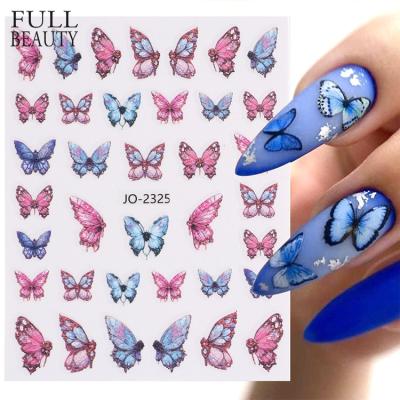 China Gradient Nail Decals Stickers Full Beauty Blue Purple Butterfly Nail Art Adhesive Decals Sticker Watercolor Butterflies Sliders 3D Spring Manicure Decoration for sale