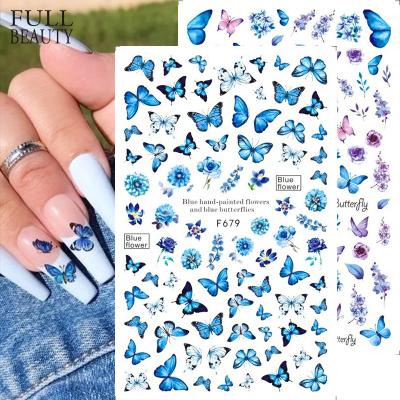 China Rose Slider For Nails Full Beauty Retro Butterflies Nails Art Manicure Stickers Blue Black Decals Spring Theme Flowers Nail Decoration Manicure for sale