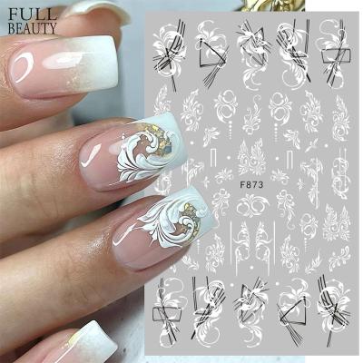 China Wedding Nail Art Sliders Full Beauty White Black 3D Lace Floral Nail Stickers Leaf Flower Butterfly Simple Sliders Elegant Wedding Nail Design Supply for sale