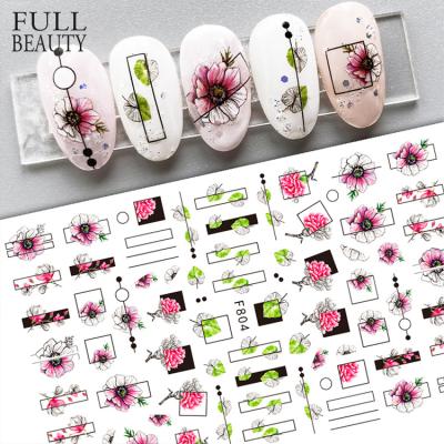 China Pink Flowers For Nails Beauty Completely Stunning Floral Lines Carnation Slider Nail Decals 3D Stickers Geometric Flowers Leaf Nail Art DIY Spring Manicure for sale