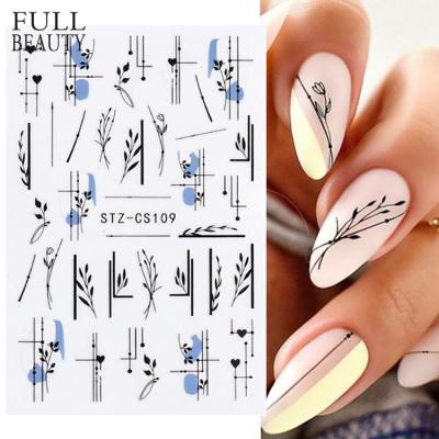 China Outstanding Full Decals French Manicure Beauty Finger Line Leaves 3D Nail Stickers Geometry Flowers Spring Nail Art Decorations Gel Sliders Butterfly Manicure for sale