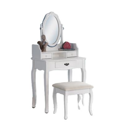 China Foldable White Wooden Makeup Vanity Table Console Table Vanity and Mirror Set for sale