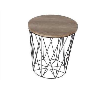 China Industrial Metal and Wood Round Sofa Accent End Table Home Furniture for sale