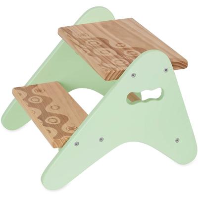 China Easy Assembly Mint (Height) Adjustable Children's Wooden Two Step Stool With Textured Patterns for sale