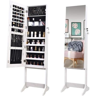 China Foldable Standing Jewelry Cabinet Large Lockable Wooden Mirror Jewelry Organizer for sale