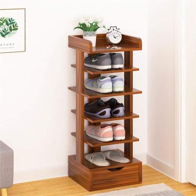 China PANEL Shoe Storage Shelves Free Standing Shoe Racks, Multi Function Shelf Organizer Natural Wood Tone for sale