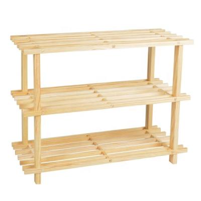 China Modern 3-Tier Shoe Rack, Simple For Entryway Organizer, Pine Wood Style Shoe Shelf Storage Hallway for sale