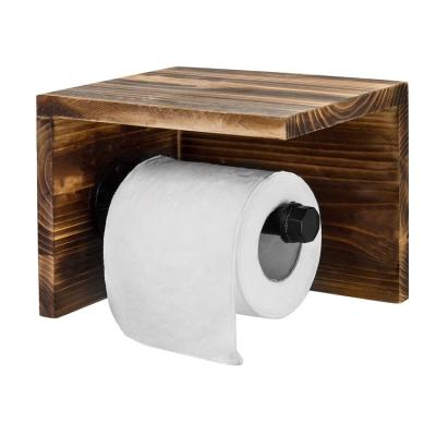 China Rustic Wood and Pipe Wall Mounted Toilet Paper Holder and Shelf for sale