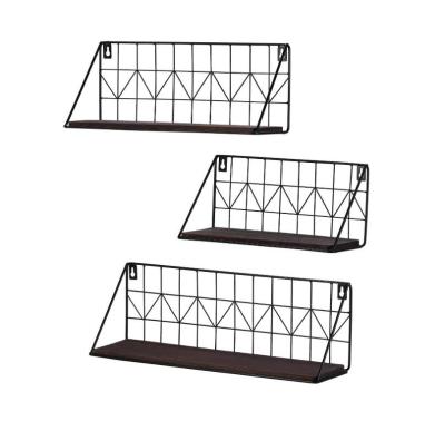 China Behind Doors/On Walls 3 Set Wall Mounted Floating Shelves Rustic Metal Wire Storage Shelves Display Racks Home Decor for sale