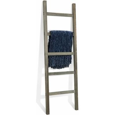 China Dark Gray Rustic Barnwood Wall-Leaning Towel Covering Ladder Storage Rack for sale