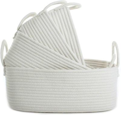 China Small Contemporary White Woven Organizer Basket Cotton Rope Bin Storage Basket for sale