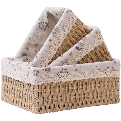 China New Classic/Postmodern Handmade Woven Decorative Home Storage Bins Storage Baskets Shelf Baskets for sale