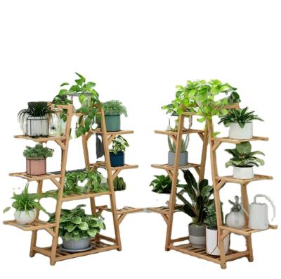 China Pastoral Multi Layer Wooden Flower Shelf And Rack Customized By Manufacturers In Various Colors for sale