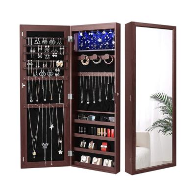 China Eco-friendly Decorative Wall Mirror Furniture Mirror Living Room Wall Mounted Home MDF Storage Led Floor Lockable Standing Jewelry Cabinet With LED Mirror for sale