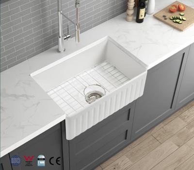 China Farmhous Modern White Rectangular Single Bowl Fine Fireclay Deep Apron Reversible Kitchen Sink For Sale for sale