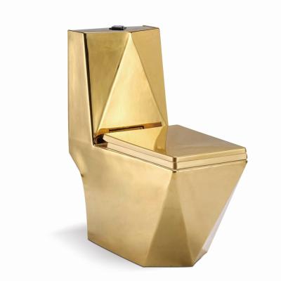 China Double-Flux Sanitary Ware Luxury Gold Color Dubai One Piece Back to Wall Gold WC Toilet for sale