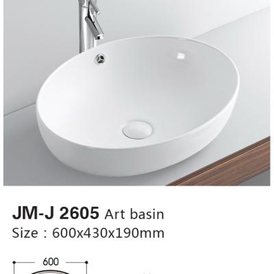 China Modern Ceramic Oval White 2605 European Hand Wash Bathroom Basin Hotel Sink for sale