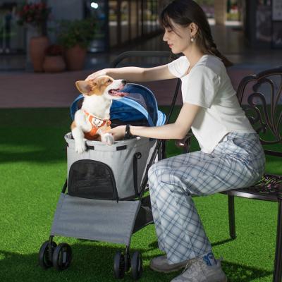 China Small Animals Wholesale Bearing Foldable Four Wheel Customized Weight Pet Stroller For Dogs And Cat for sale