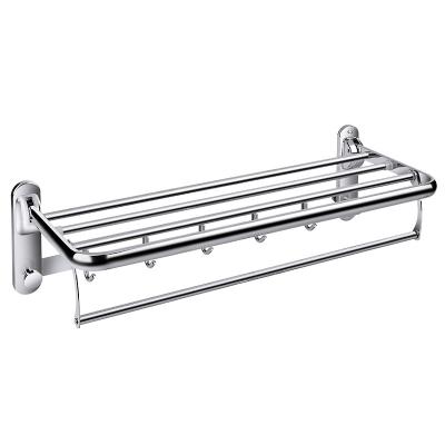 China Durable and Corrosion-resistant Modern Hotel Towel Rack Shelf Stainless Steel Bathroom Metal Towel Rack Luxury Wall Mounted With Hooks for sale