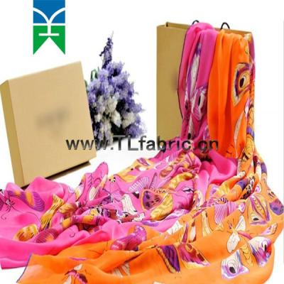 China Satin the butterfly digital printed pure silk chiffon scarf for sale