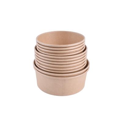 China Eco Friendly 1300ml 100% Brown Kraft Food Paper Disposable Salad Bowl With LID for sale